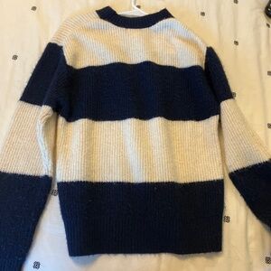Blue and white striped fall sweater
